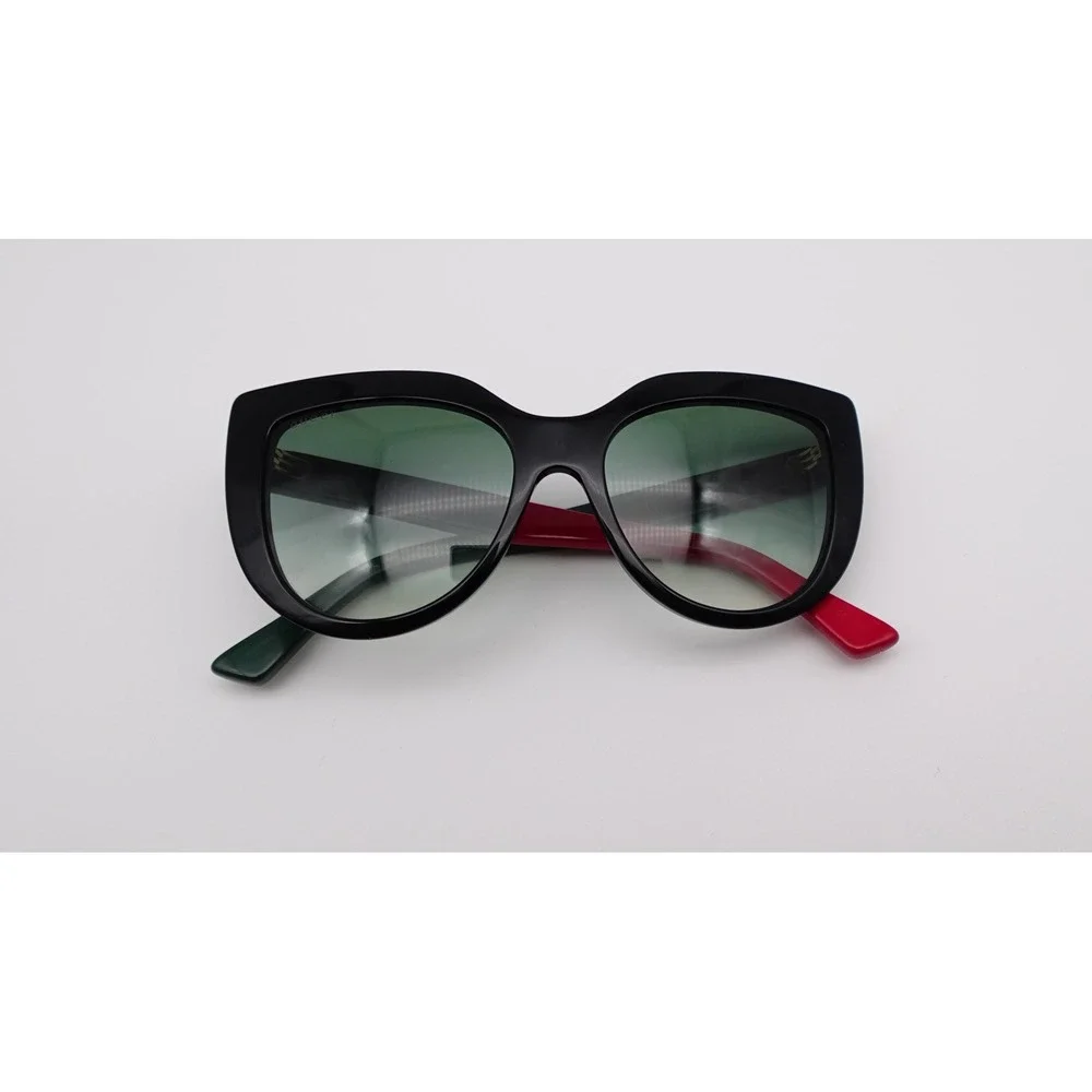 Gucci GG0164SN 003 Cat Eye Sunglasses Black Green Red Web with Case Bee Logo